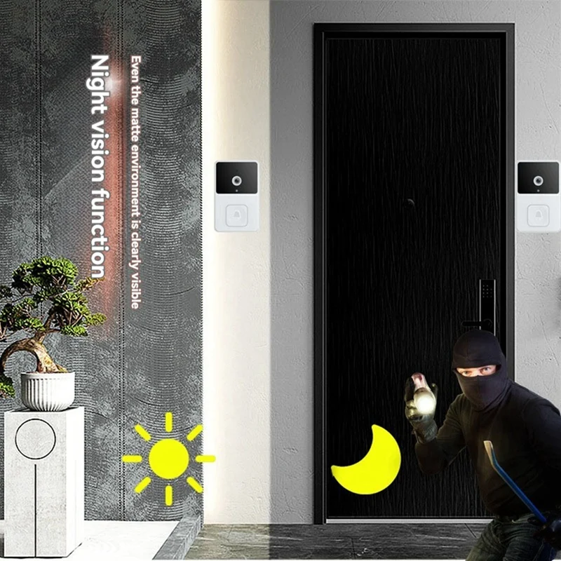 Беспроводной умный дверной звонок, Wi-Fi видеокамера, ночное видение, двухстороннее аудио, облачное хранилище, безопасность