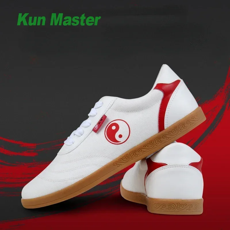 Red cotton Taiji shoes summer men's and women's ox tendon bottom martial arts shoes canvas leather training Taijiquan practice