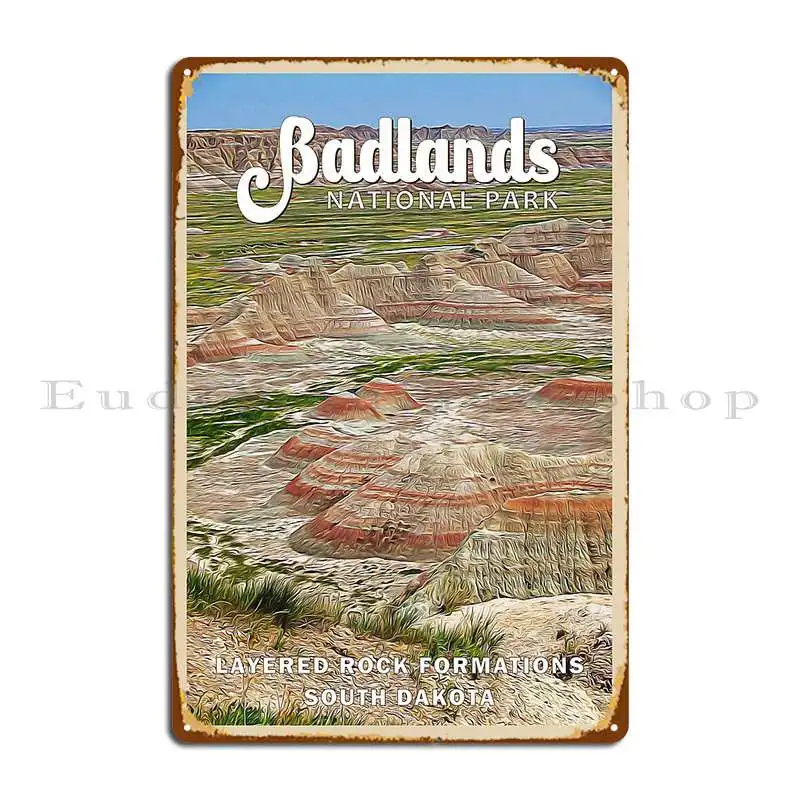 Badlands National Park South Dakota Watercolor Vintage Metal Sign Wall Custom Design Decoration Home Wall Decor Tin Sign Poster