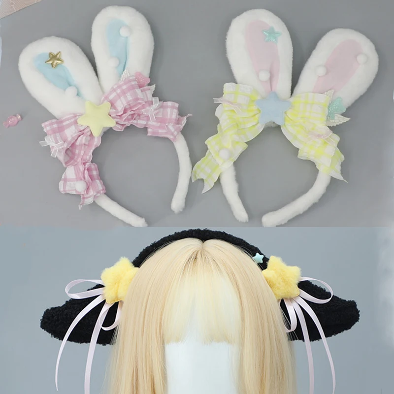 Cute Girls Hair Accessories Lolita Plush Rabbit Lamb Headwear Cosplay Ytk Bow Bunny Ear Headband Kawaii Animal Sheep Ear Xmas