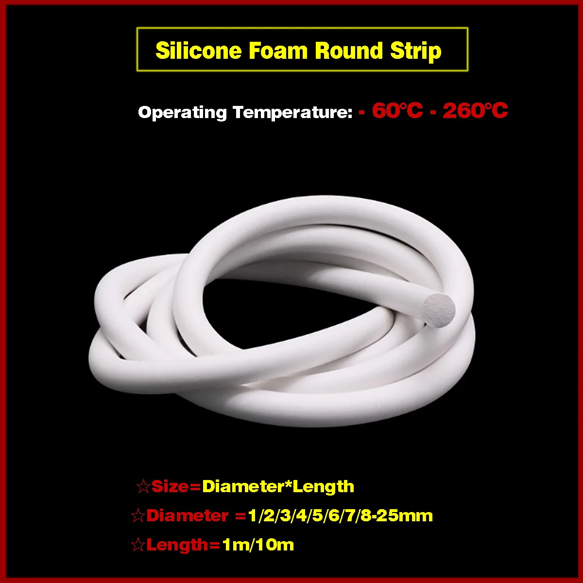 

1/10M Silicone Rubber Sponge Strip Diameter 1/2/3/4-25mm White Silicone Foamed Seal Strip Round Foaming Cord