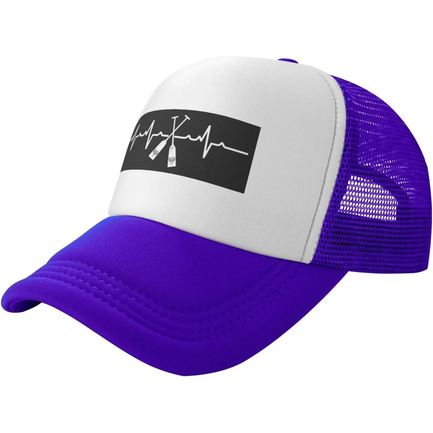 Paddles Heartbeat Row Boat Racing Trucker Hat Adjustable Polyester Mesh Snapback Cap Unisex Casual