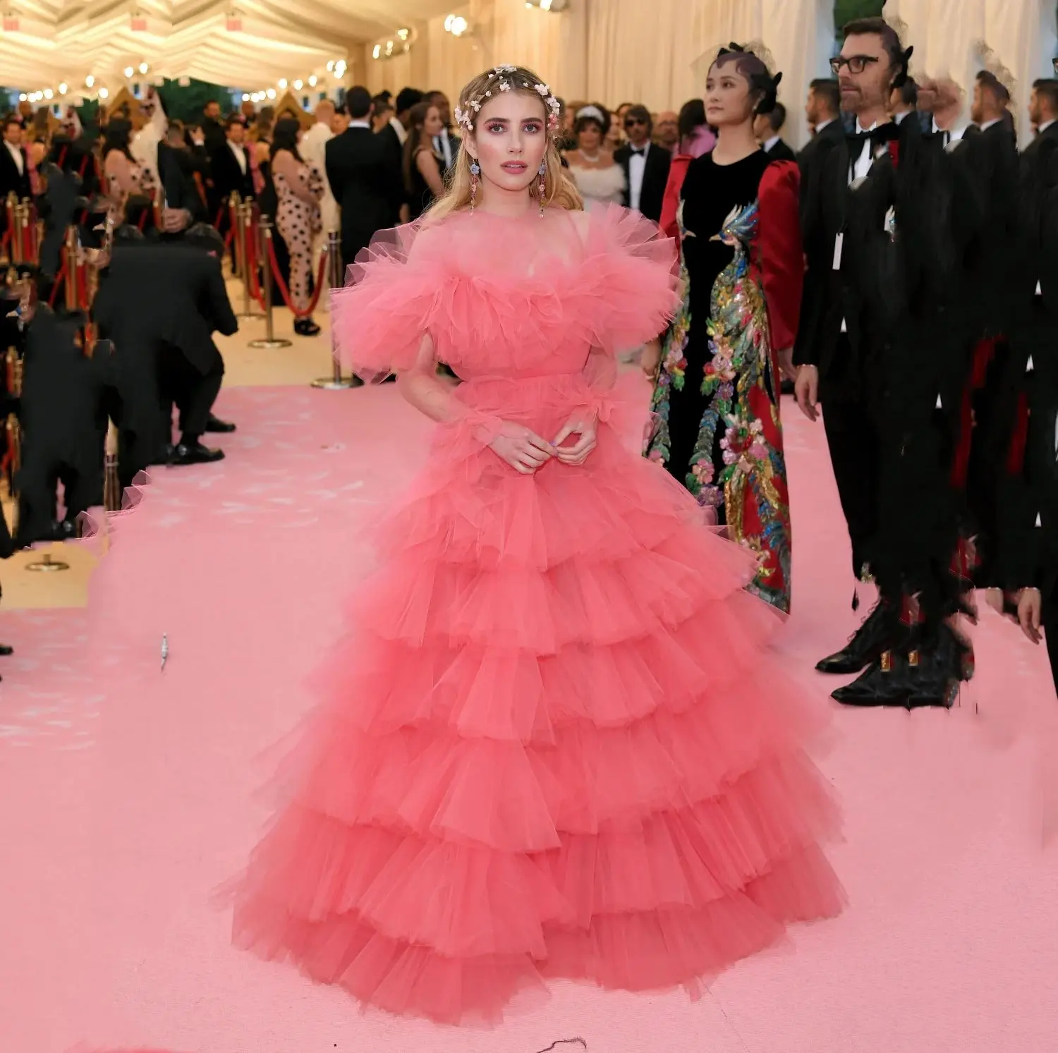 Lucy Prom vestidos de noite luxuosos para mulheres, vestidos de festa longos sem alças, tapete vermelho em camadas, rosa, 2022