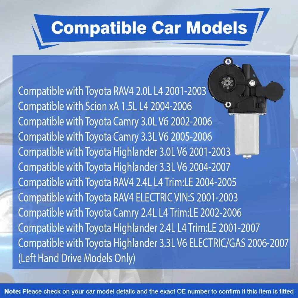 Power Window Lift Motor Front Left/Right for Toyota Camry Highlander RAV4 Scion xA 85720-33120 85710-33130