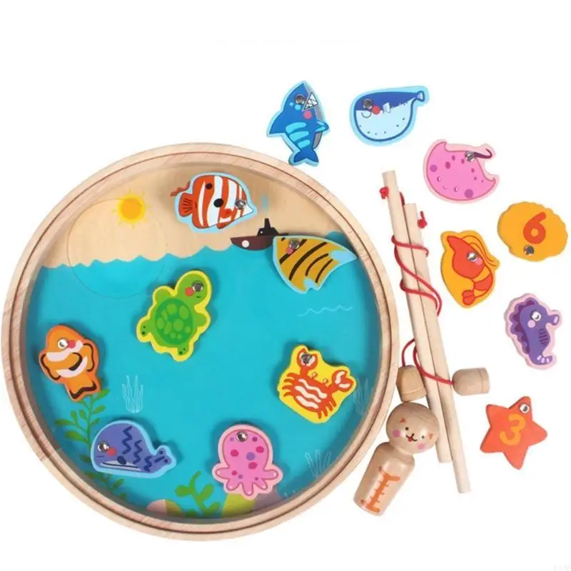 F19F 1 ชุดเกมตกปลาสำหรับของเล่นปลาอัจฉริยะที่มี 2 ก้านตกปลามีสีสันสดใส