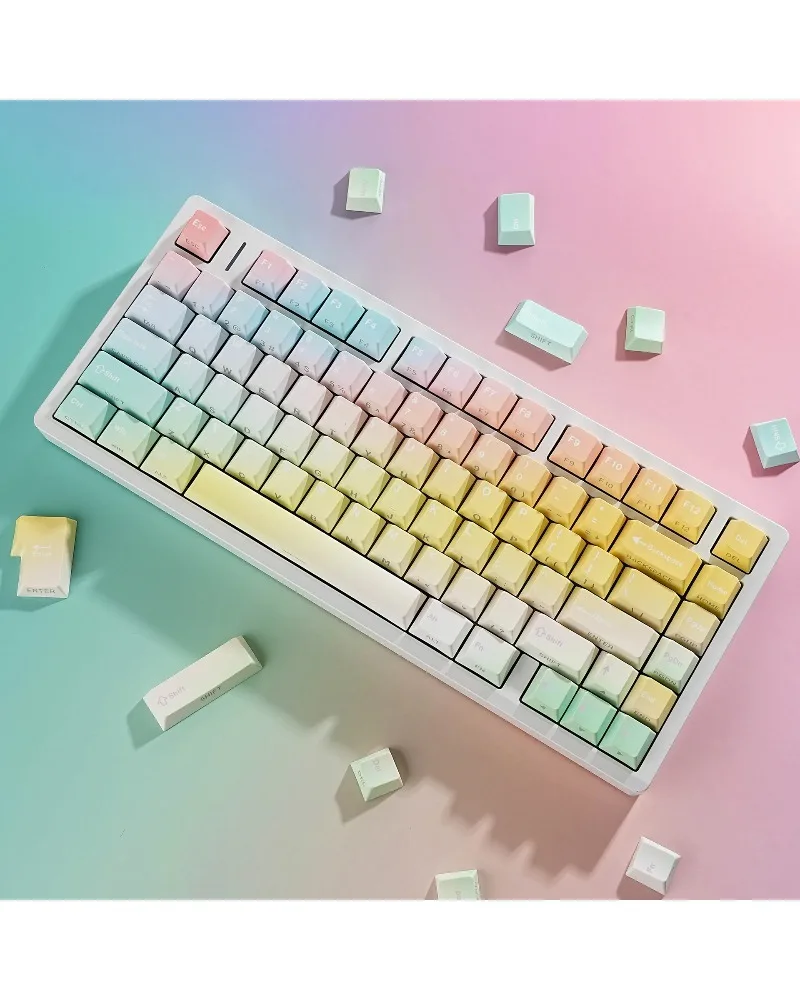 

Macaron Dual Etched Backlit PBT Keycaps Full Set Original Profile Korean Russian German British Multilingual Keycaps