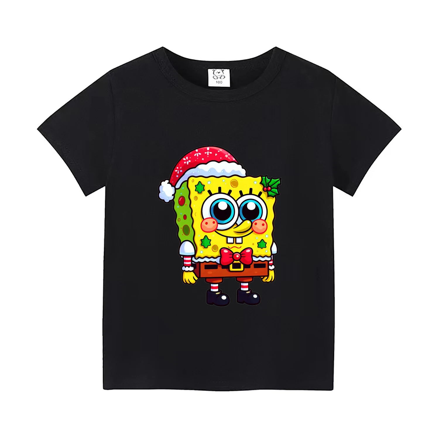 2024 New Kids Men And Women Parent-Child Wear Pure Cotton T-Shirt Cute Children Spongebob 3D Print Clothes Casual Family Wear