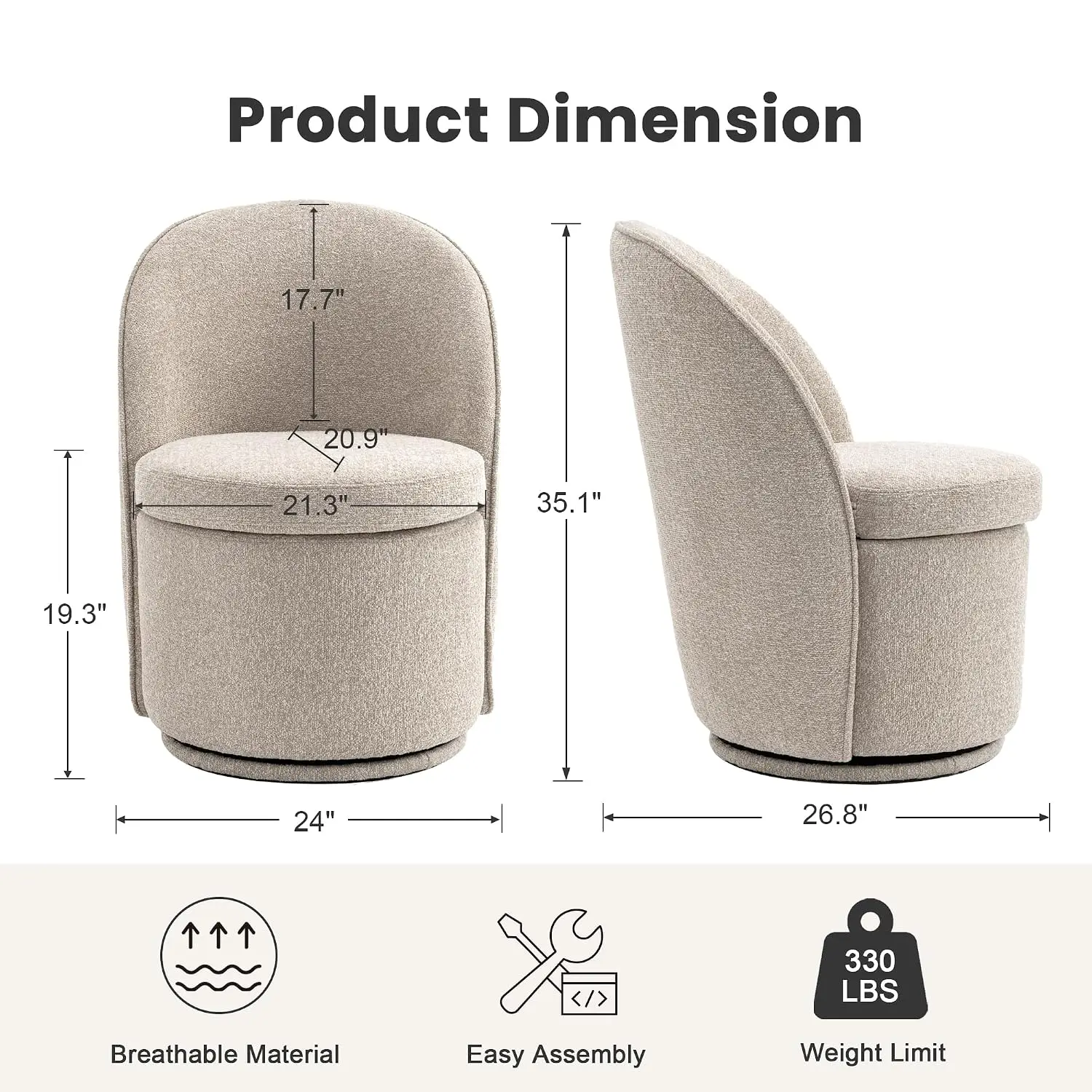 360 Swivel Barrel Dining Chairs Set of 6 with Back, Modern Round Upholstered Chairs Boucle Fabric for Living Room, Dining Room,