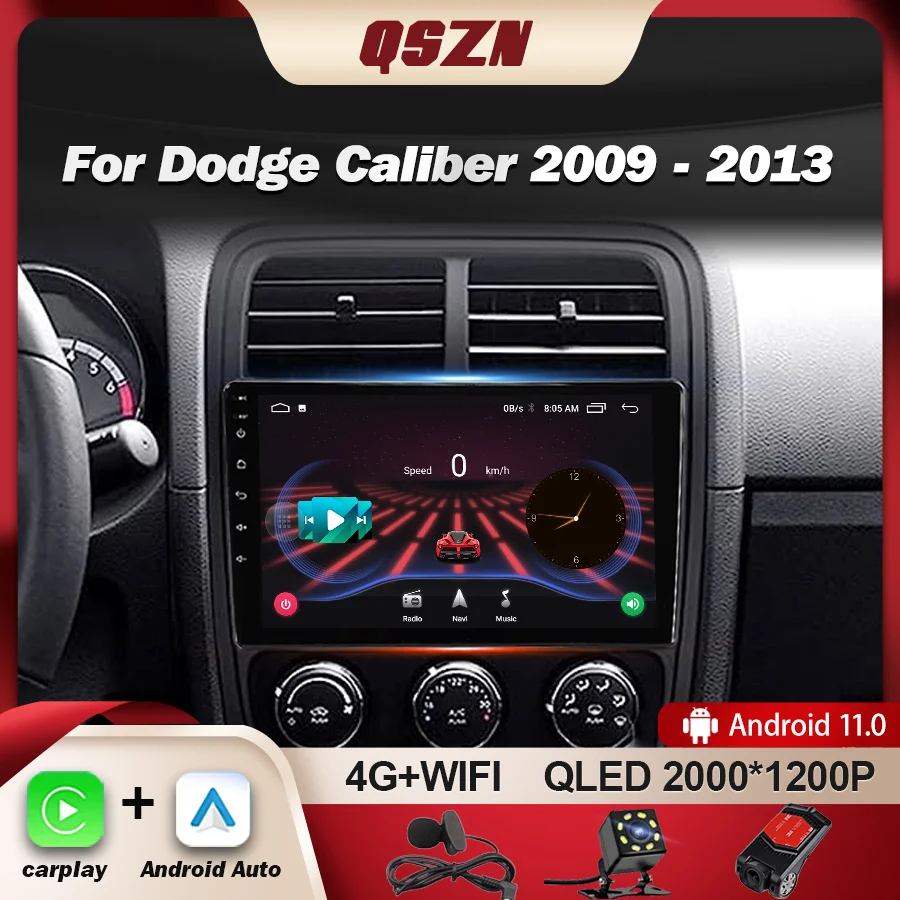 QSZN For Dodge Caliber PM 2009 - 2013 Car Radio Multimedia Video Player Navigation GPS 4G Carplay Android 12 Autoradio 2K QLED