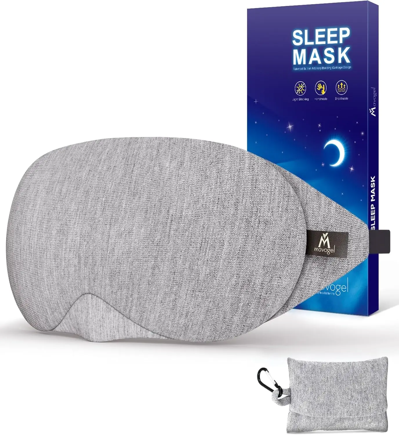 

Updated Design Sleep Eye Mask - Light Blocking with Adjustable Nose Bridge, Soft Cotton, Includes Travel Pouch, Grey