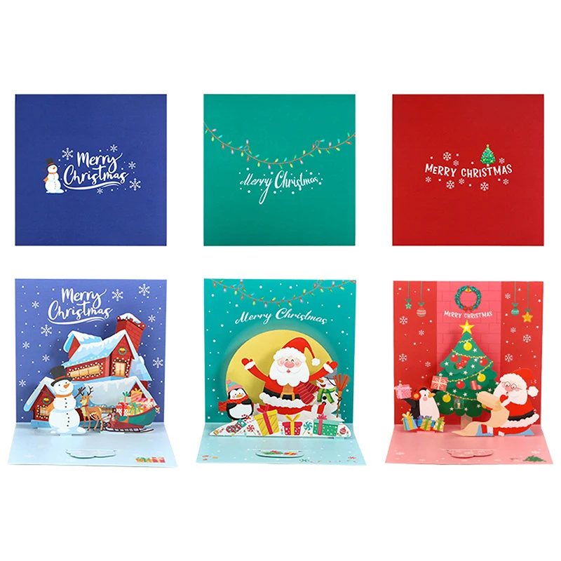 Christmas Tree Greeting Cards Xmas Party Three-dimensional Pop Up Card 3D Postcard Blessing Holiday Supplies