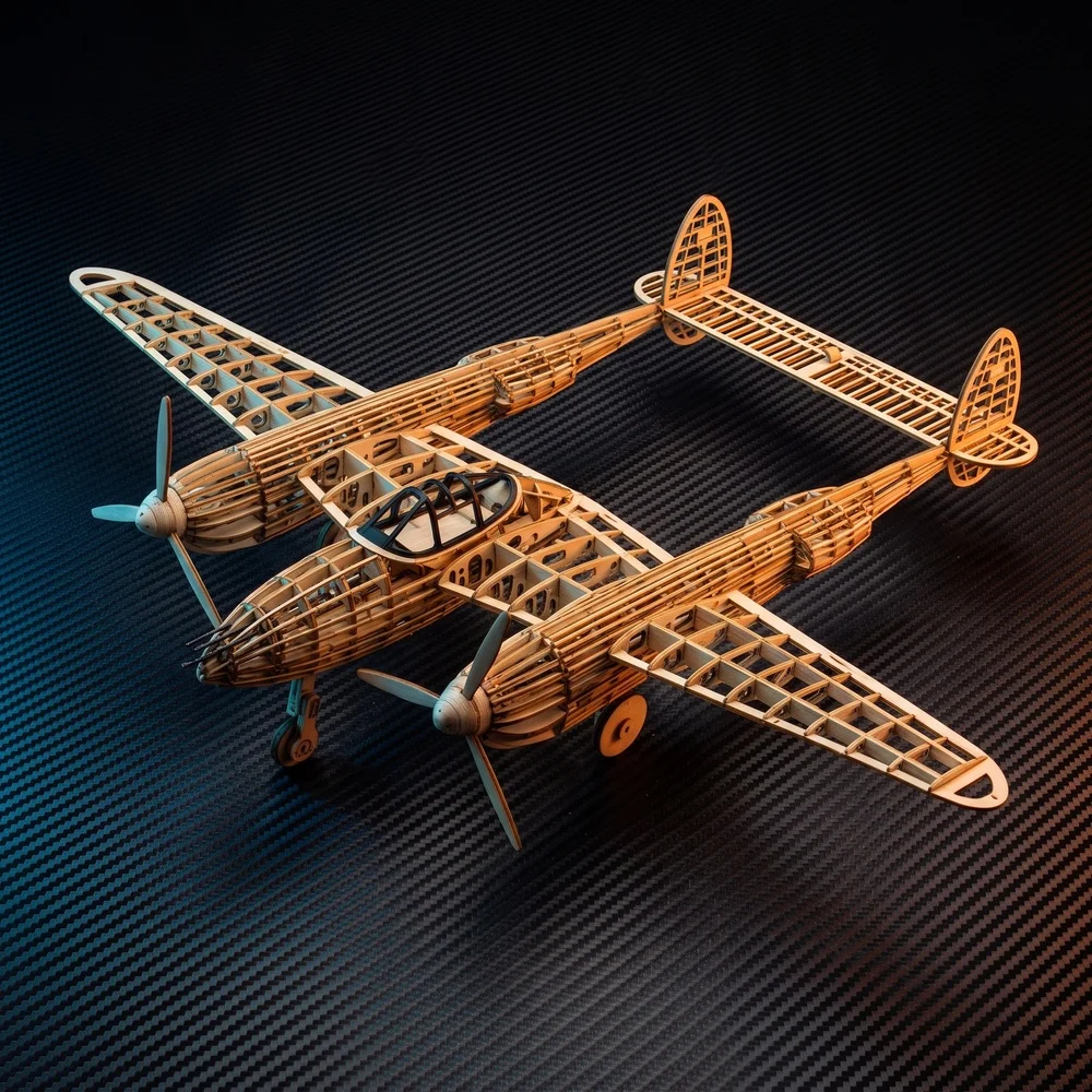P-38 Lightning Balsa Wood Plane Model Kit 450mm Laser Cut Wooden Aircraft Static DIY Gift Display