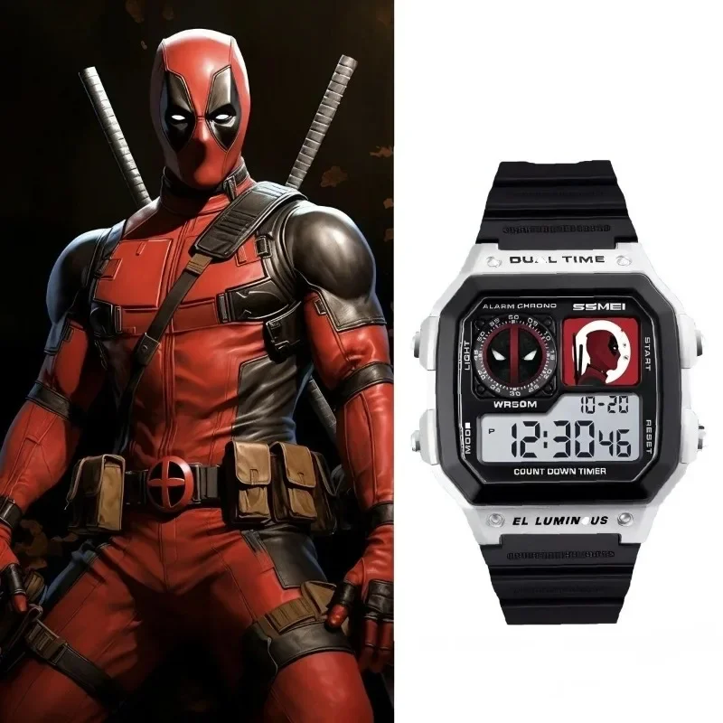 Kawaii Deadpool and Wolverine Digital Sports Electronic Men\'s Watch Full Function World Time