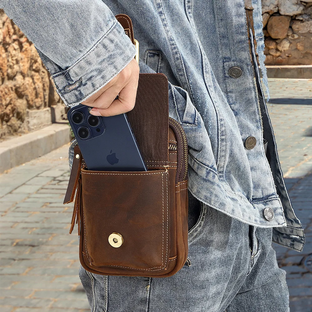

YL-18Y--401--18Y411 Real leather men's leather waist bag, leather belt bag, multifunctional mobile phone hanging bag