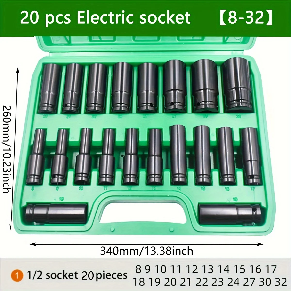 20pcs 8-32mm Electric Wrench Socket Head Extension Complete Set Of Air Cannon Socket,Hexagonal Screwdriver Socket Set