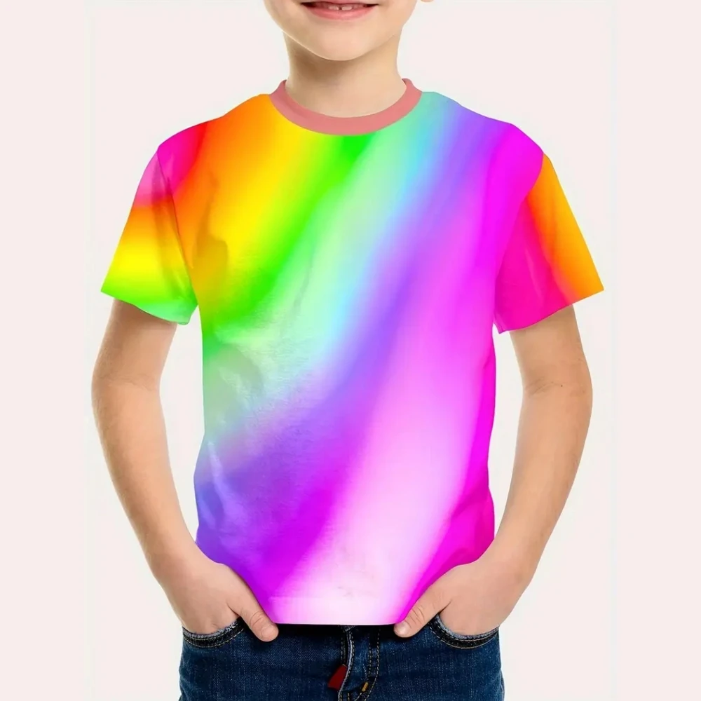 Kids Boy Clothes Nice Rainbow Graphic T Shirts Summer Short Sleeves Streetwear Crew Neck Top Shirts Outdoor Clothes for Children