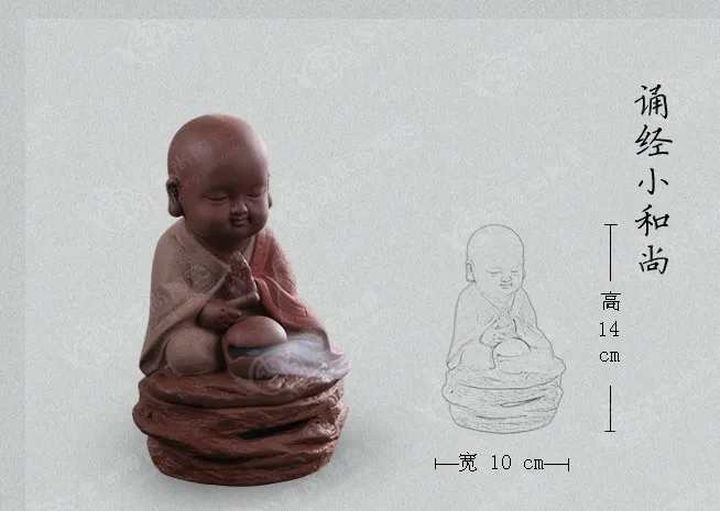 TOP GOOD  # edition ceramic ART -Zen Buddha Little Monk incense color pottery ART   free box santal incense - view 5