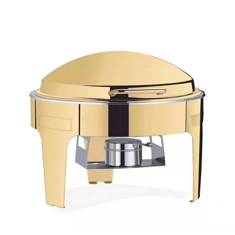 Party Catering Equipment Buffet Set Saving  Round Roll Top Chafer  Luxury Gold Fuel Food Warmer Chafing Dishes