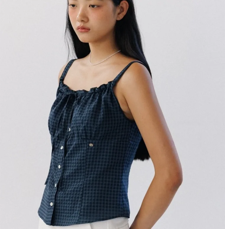 하우스 2025 여름 심플 단색 벨트 스트랩 베스트 플리츠 스커트 세트 여성 패션 코튼 투피스 수트