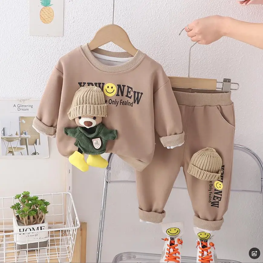 男の子用長袖パーカーとパンツ,幼児用トラックスーツ,漫画のクマの服,子供服,新しいスタイル,春,2022
