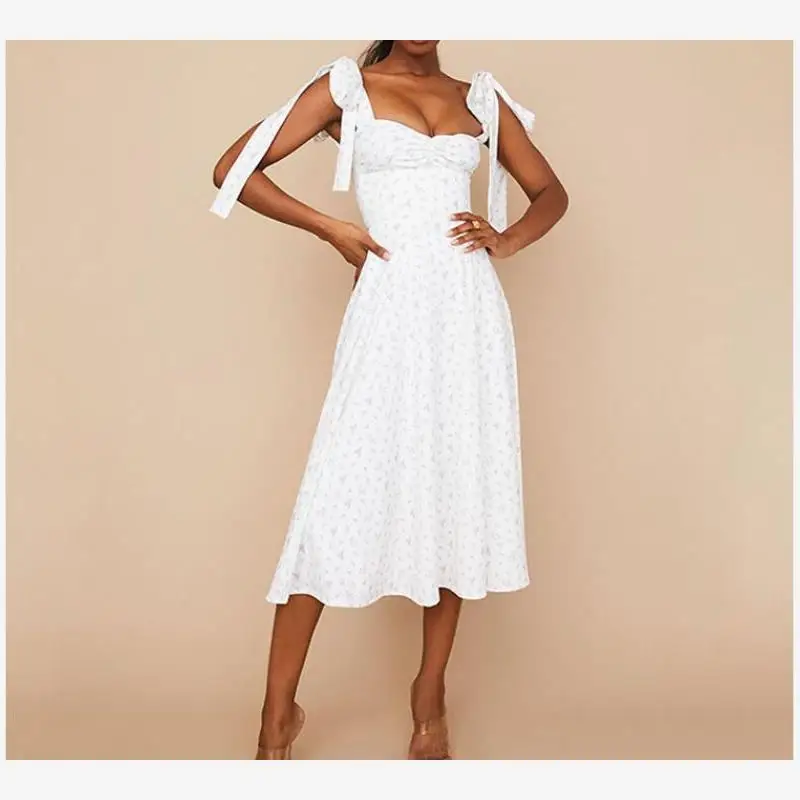 กระโปรงทรงเอลายดอกไม้พิมพ์ลายใหม่สำหรับฤดูร้อน สายเดี่ยวเอวสูง ความยาวปานกลาง สไตล์เซ็กซี่ เหมาะสำหรับใส่ไปทำงาน