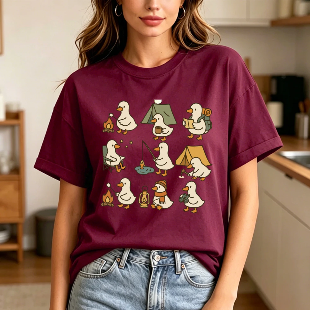 Camping Duck Tee Cute Duck Activities Collage Graphic T-Shirt Duck Lover Gift TShirt Whimsical Outdoor Adventure Casual Tee