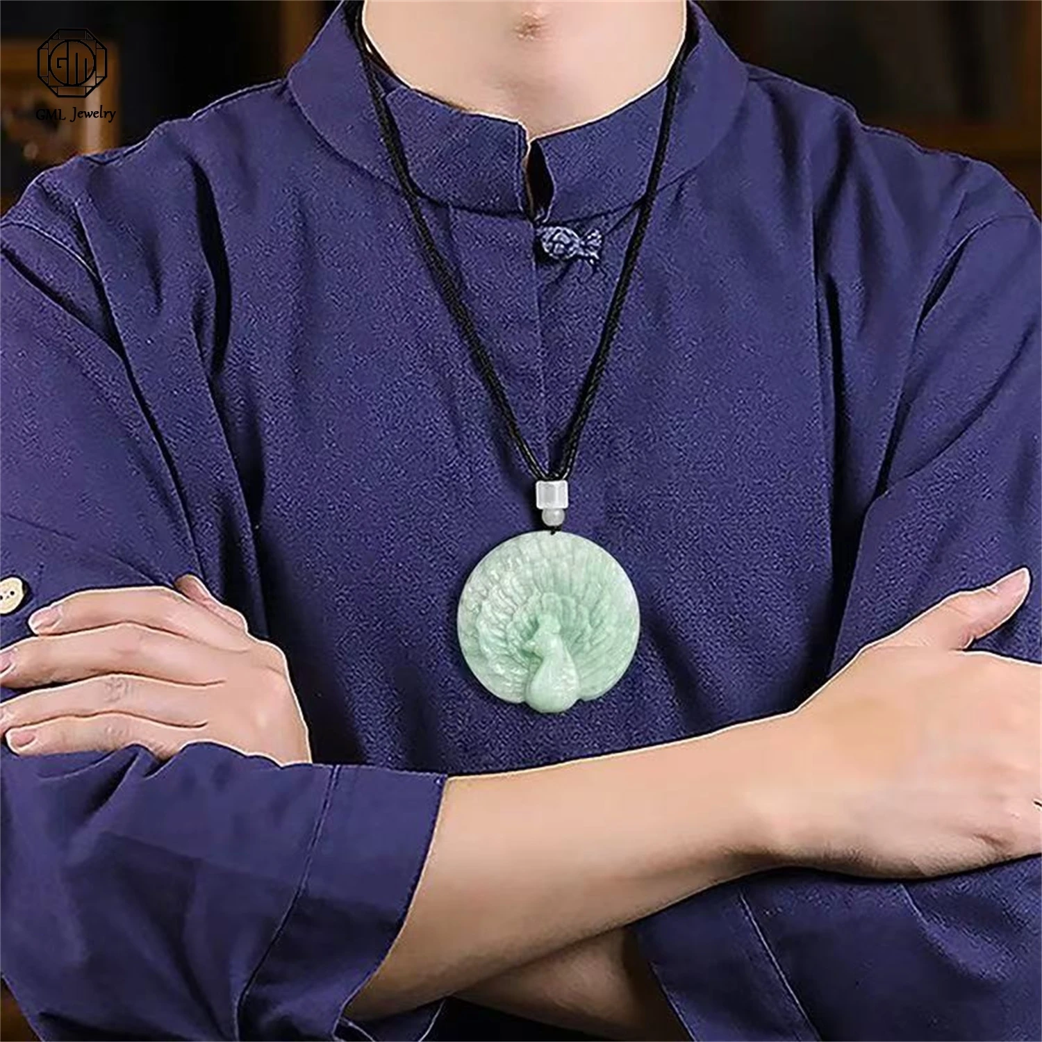 Natural Grade A Jadeite Peacock Display Ice Pendant Auspicious Peace Unisex Men Women Gemstone Exquisite Necklace Jewelry Gift