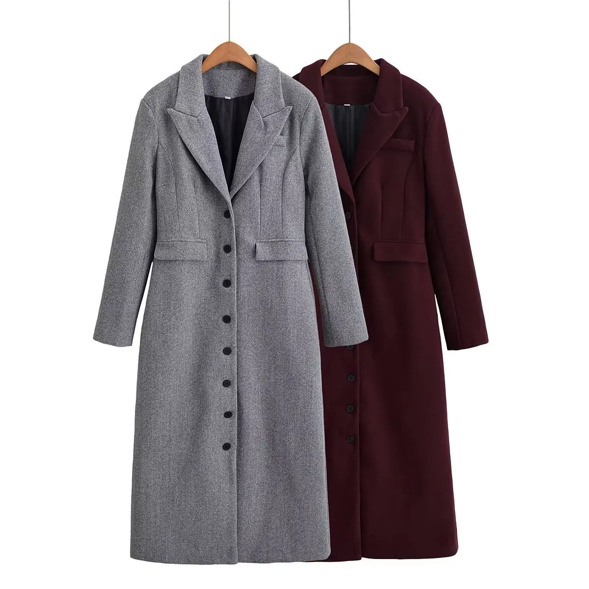 

Women's Hepburn Style Suit-Style Woolen Outwear Slimming Waist Buttoned British Long Coat Autumn