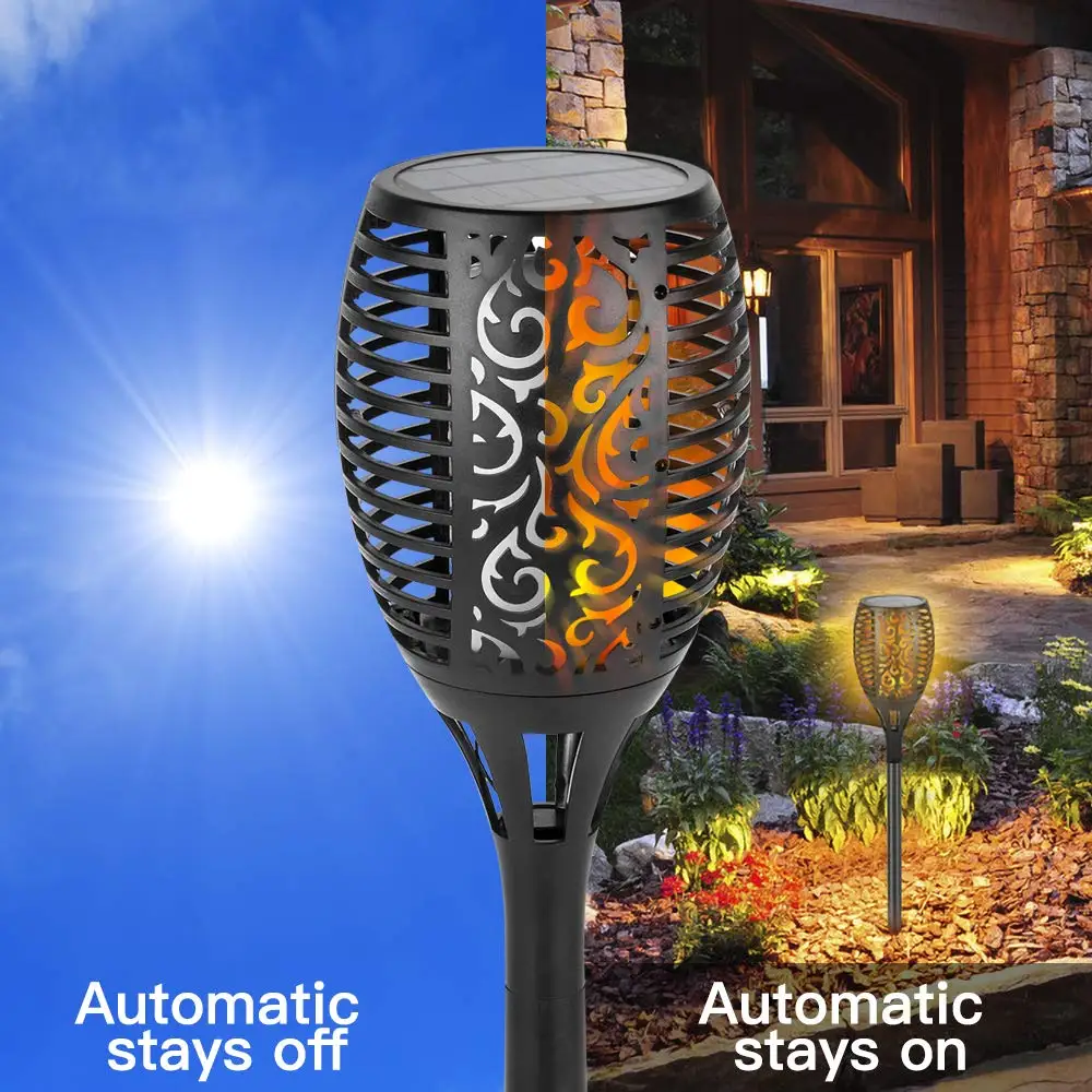 Solar Flame Torch Stake Lights Outdoor Waterproof Garden LED Flickering Decoration Lawn Lamp for Landscape Patio Yard Path