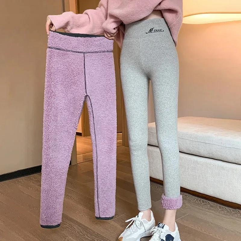 

Thicken Warm Lamb Wool Leggings Women Autumn Winter High Waist Thermal Bottoming Pants Letter Embroidery Skinny Leggings
