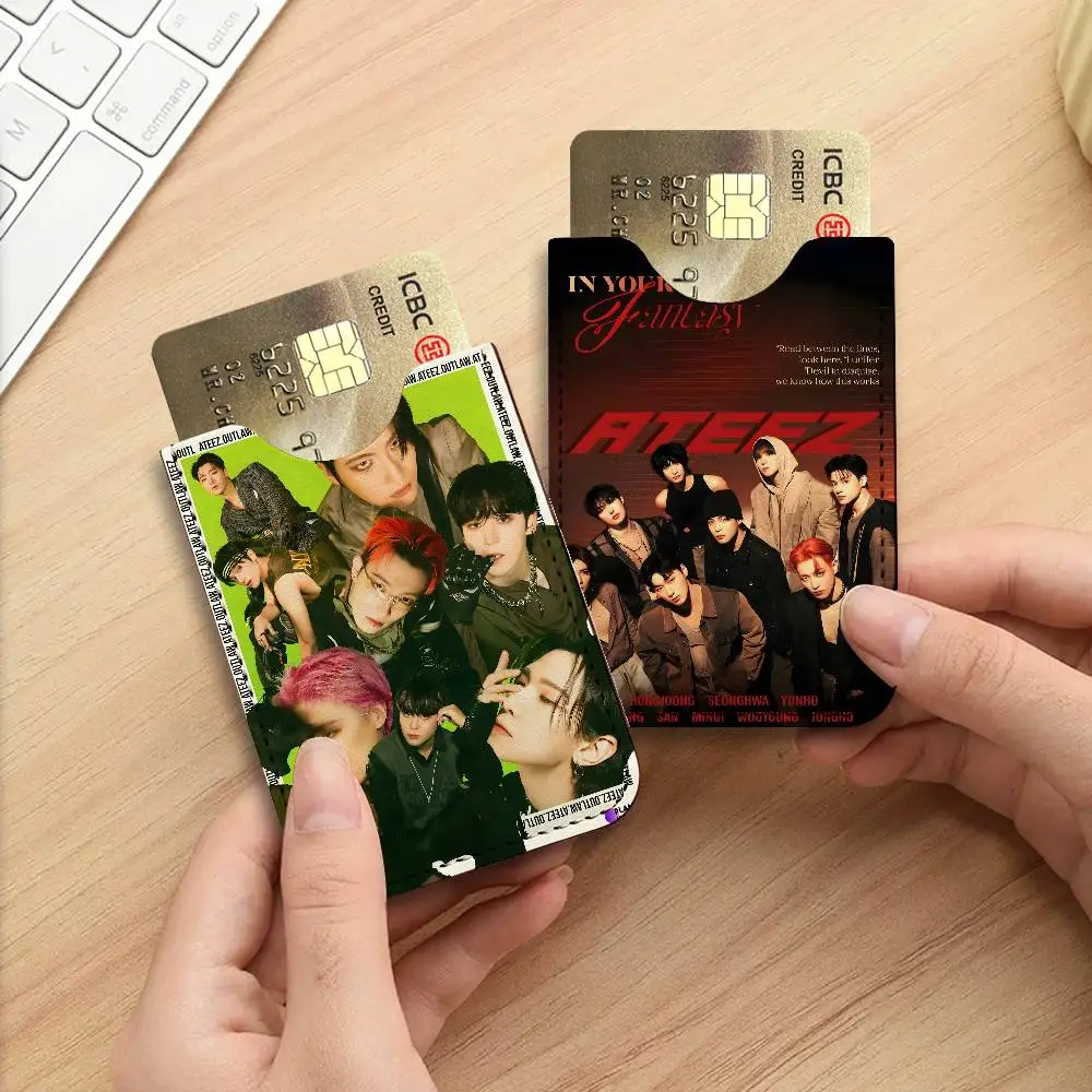 A-ATEEZ Dynamic-Charismatic Ultra-Thin Mini Leather Card Holder Wallets for Men Women Lightweight Soft Genuine Credit Card
