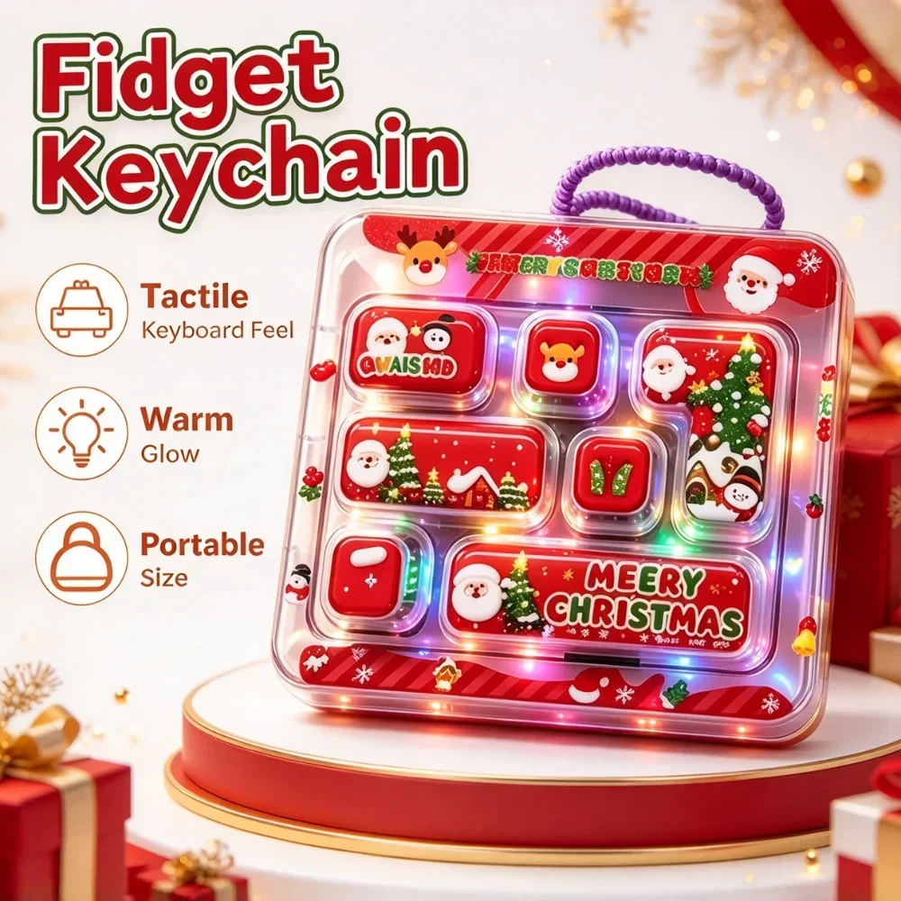 4-Color Christmas Glowing Christmas Keycap Clicker Bag Charms Key Caps Keychain Keyboard Fidgets Clicker Button Keycap Xmas Gift