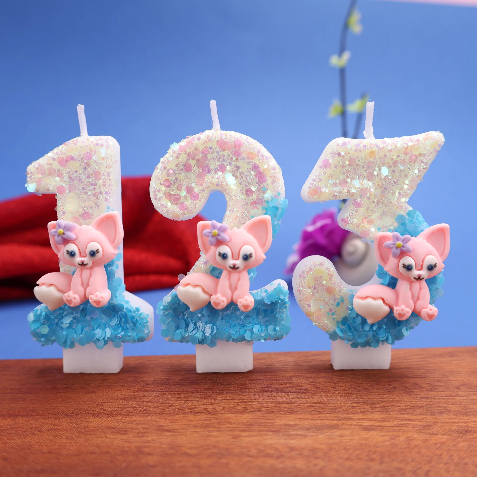 Two-color cute digital birthday candle 09 long-eared animal cartoon birthday cake decoration