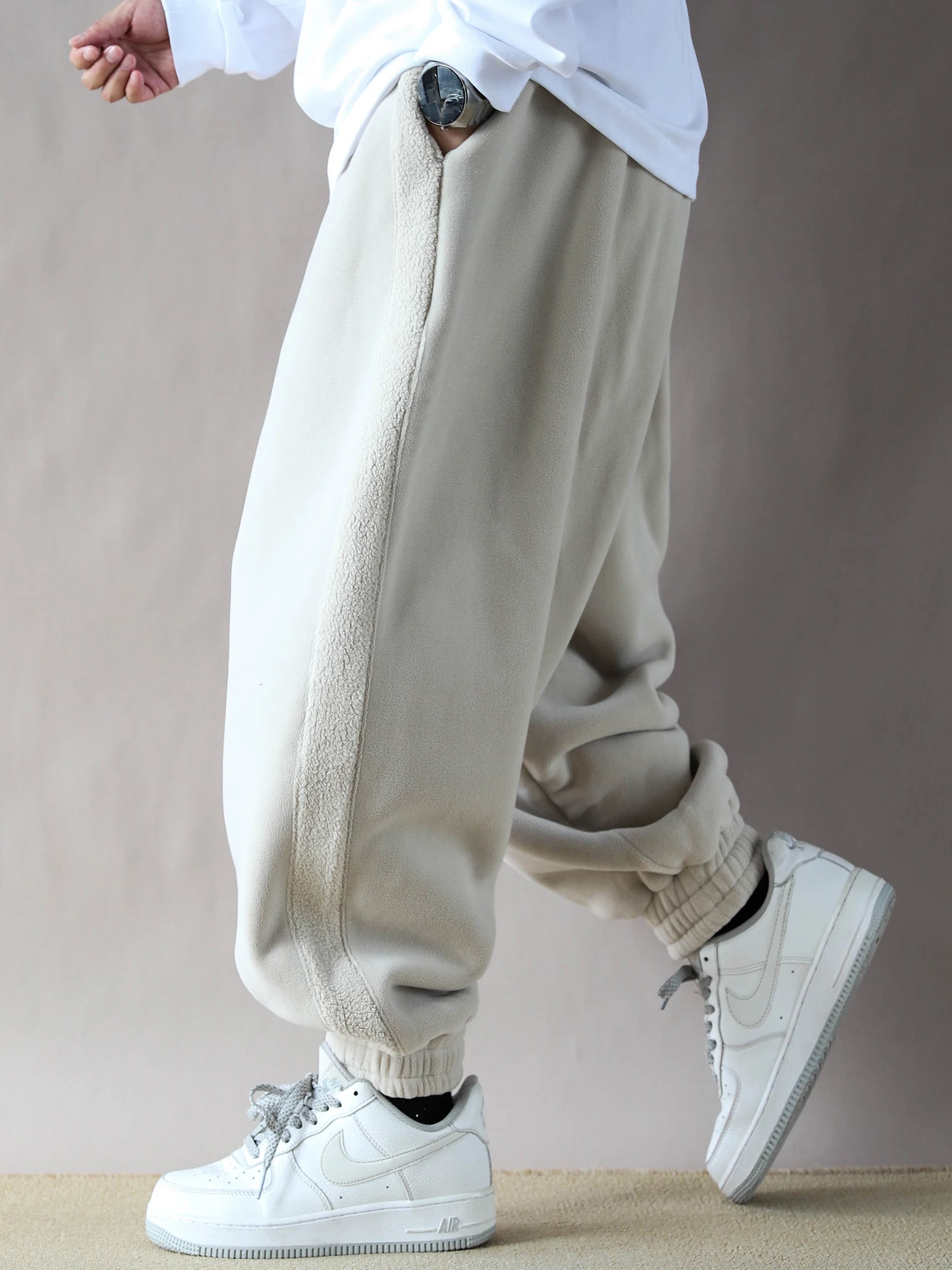 

Ультралегкие утепленные трикотажные брюки с имитацией меха плюшевого мишки, мужские прямые повседневные брюки свободного кроя, удобные штаны