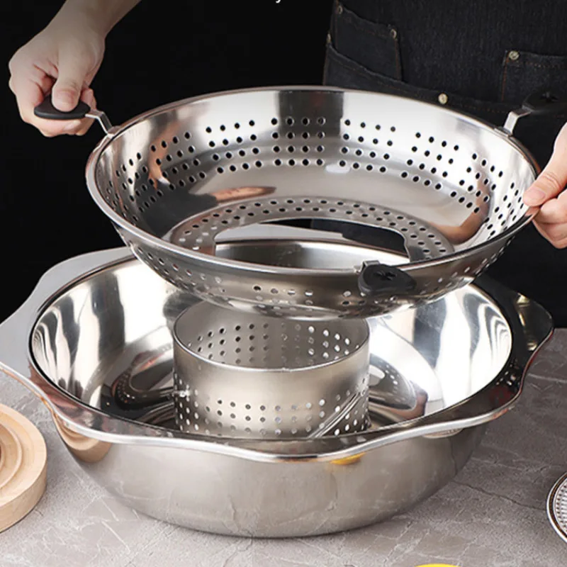 Rotating lift Stainless Steel Steam Barbecue BBQ Hot Pot Soup Mandarin Duck Shabu Pagoda Pot Chinese Kitchen Hotpot