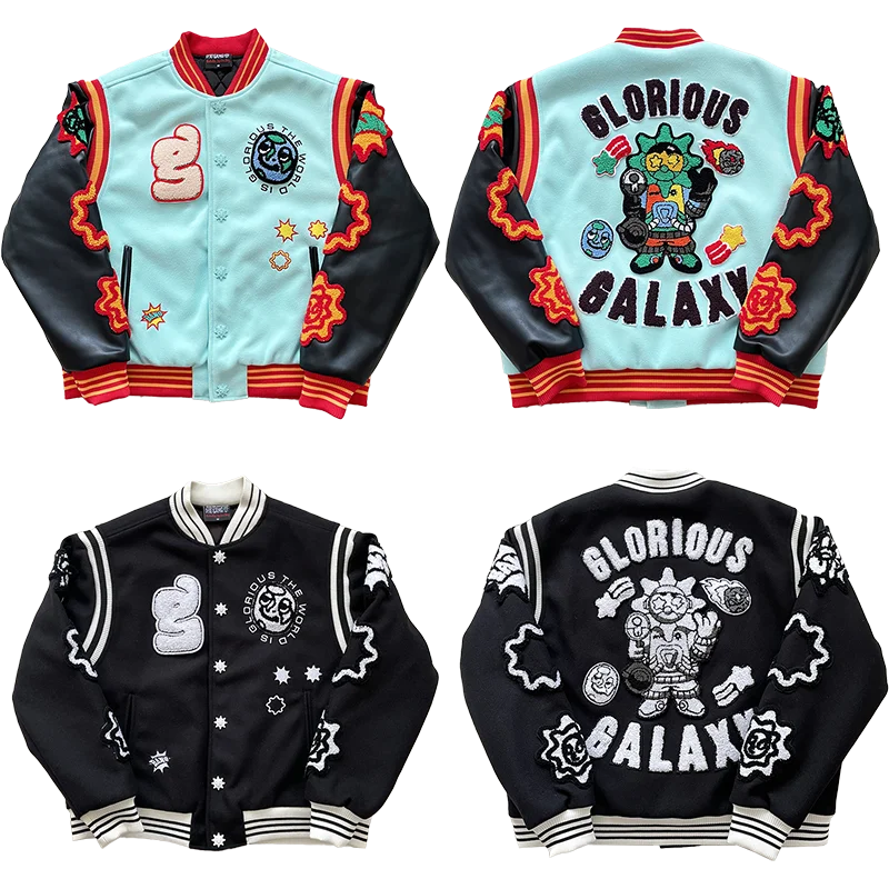 

Куртка-бомбер GLO GANG Heavy Industry с полной вышивкой, шерстяная, спортивная, для мужчин и молодежи, летняя, хлопковая, с длинными рукавами, на молнии