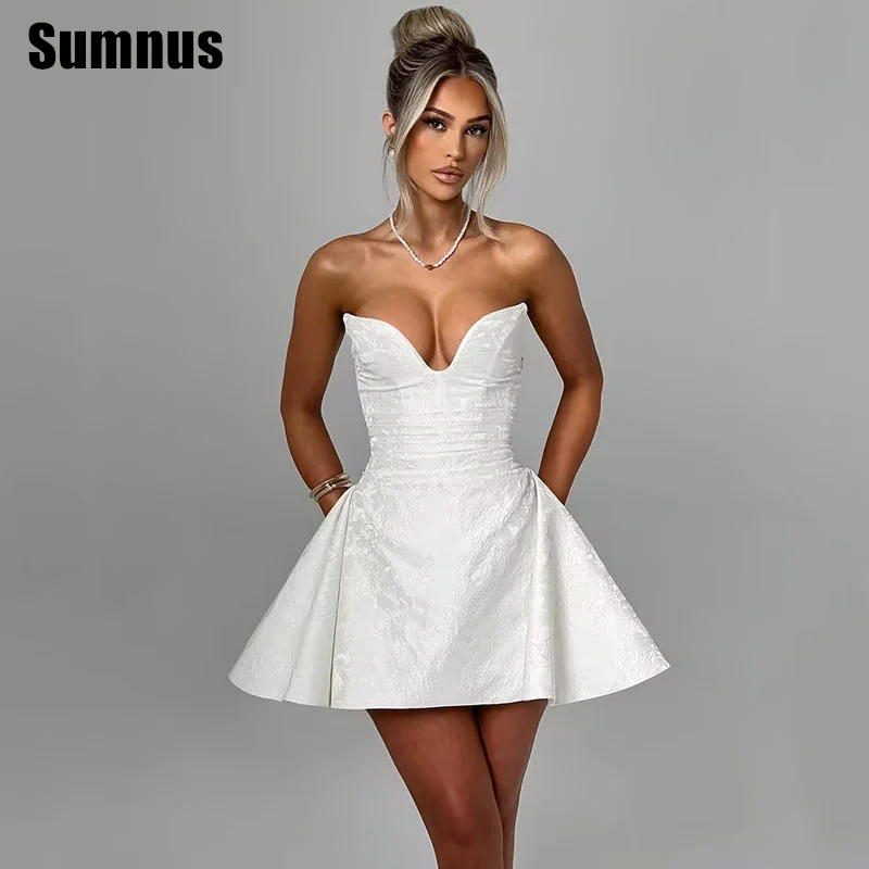 

Sumnus Cute A-Line Wedding Dresses Satin Mini Short Sleeveless Bridal Gowns Sexy Sweetheart Bride Dress Customized