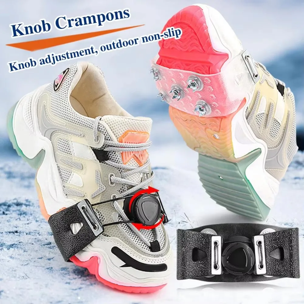 

Safety with 5 Steel Studs Ice Cleats Shoes Non Slip Anti-Slip Ice Snow Grips Button Adjustment Snow Ice Gripper Ice Walking