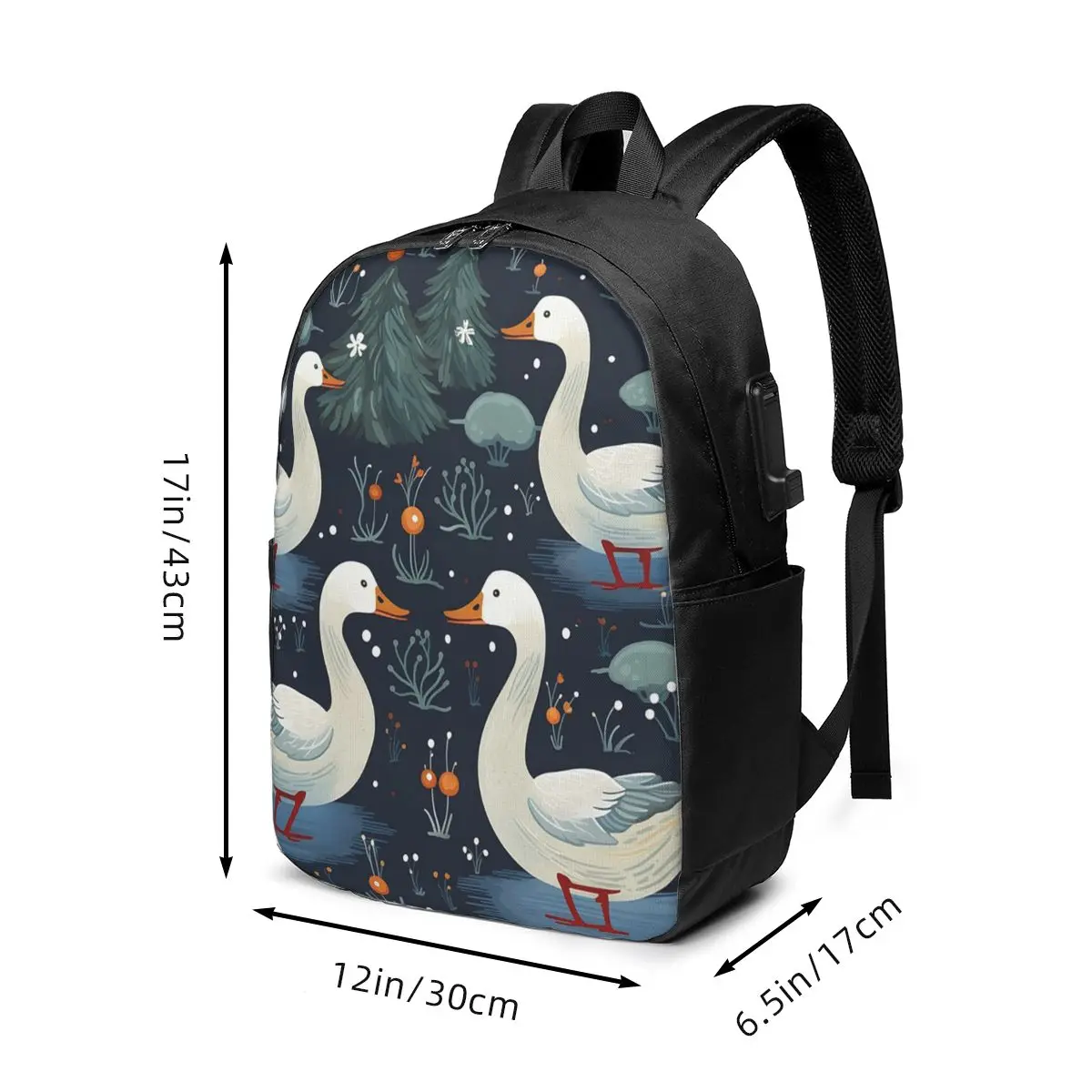 Nordic Style White Goose Pattern Backpack Travel Notebook Bag Computer College Student School Bag Laptop Shoulder Bags Men Women