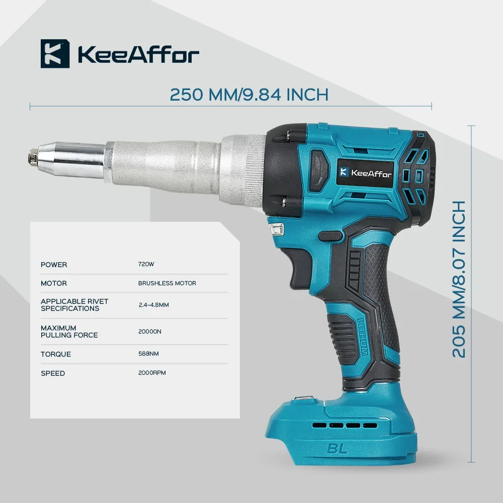 KEEAFFOR-Rebite Elétrico Sem Fio Nut Gun, Brushless Nut Gun, Inserção de Broca, Ferramenta Elétrica para Makita, Bateria 18V, 20000N, 720W