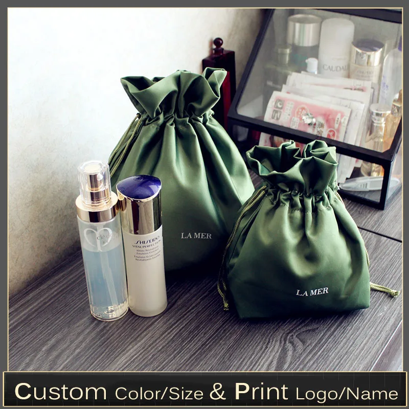 Custom Logo Silk Gift Bags Satin Drawstring Pouch Cosmetic Hair Tools Beauty Equipment Makeup Storage Dustproof Packaging Bag 20