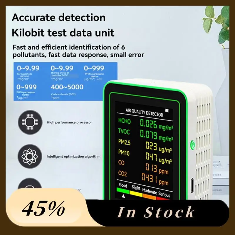 

2025 Trendair Quality Detector 6 In 1 Detector HCHO TVOC CO2 CO PM10 PM2.5 Meter Gases Detecting Intelligent