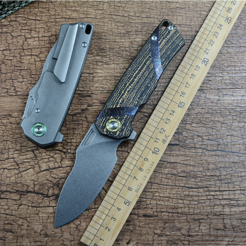 TWOSUN M390 Plain Blade Carbon Fiber Titanium Handle Folding Knife Outdoor Camping Hunting EDC Gift TS513M