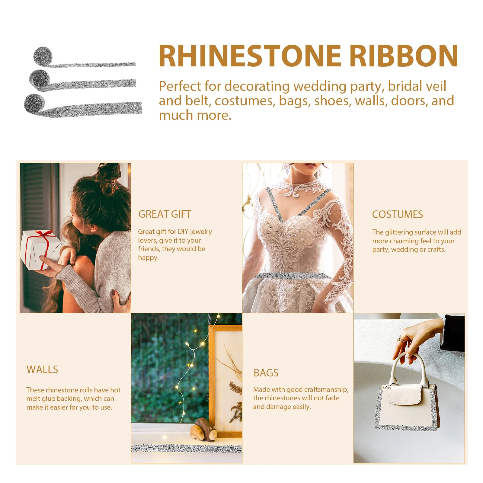 

3pcs Rhinestone Ribbon Crystal Diamonds Roll For Diy Crafts Wedding Party Decor Bling Accessory Craft Supplies