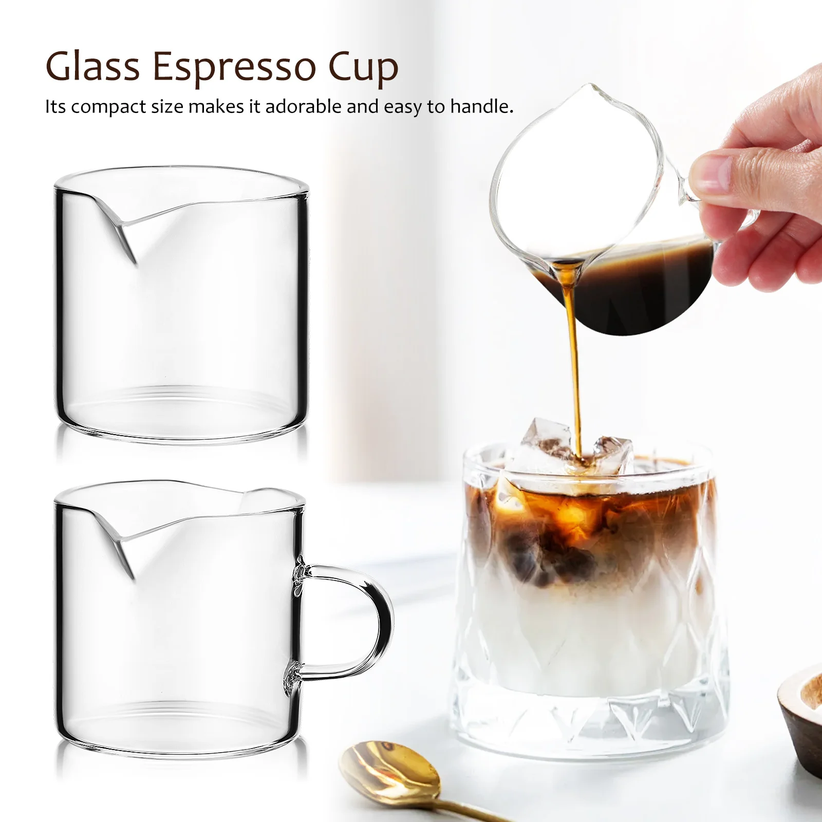 

Espresso Glass Cups 4pcs 60ml Syrup Pitcher Set Glass Milk Jug for Coffee Creamer Heatproof Glassware Tools