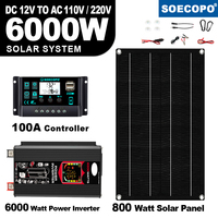 6000W Solar Power Station SOECOPO 800W Panel 100A Controller 12V to 110V 220V AC with Alligator Clips for Off Grid Energy CE FCC
