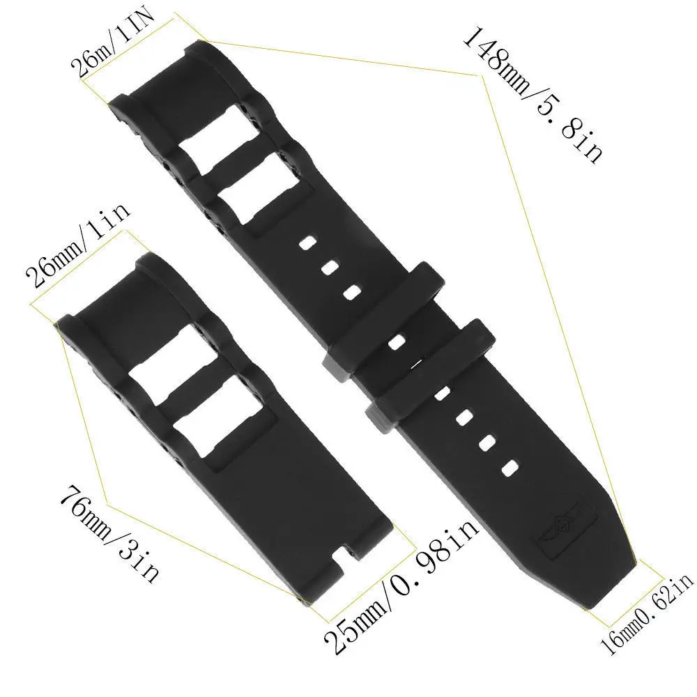 26mm Black Silicone Rubber Watch Strap Band Fits For INVICTA Russian Diver Model W/ Tool