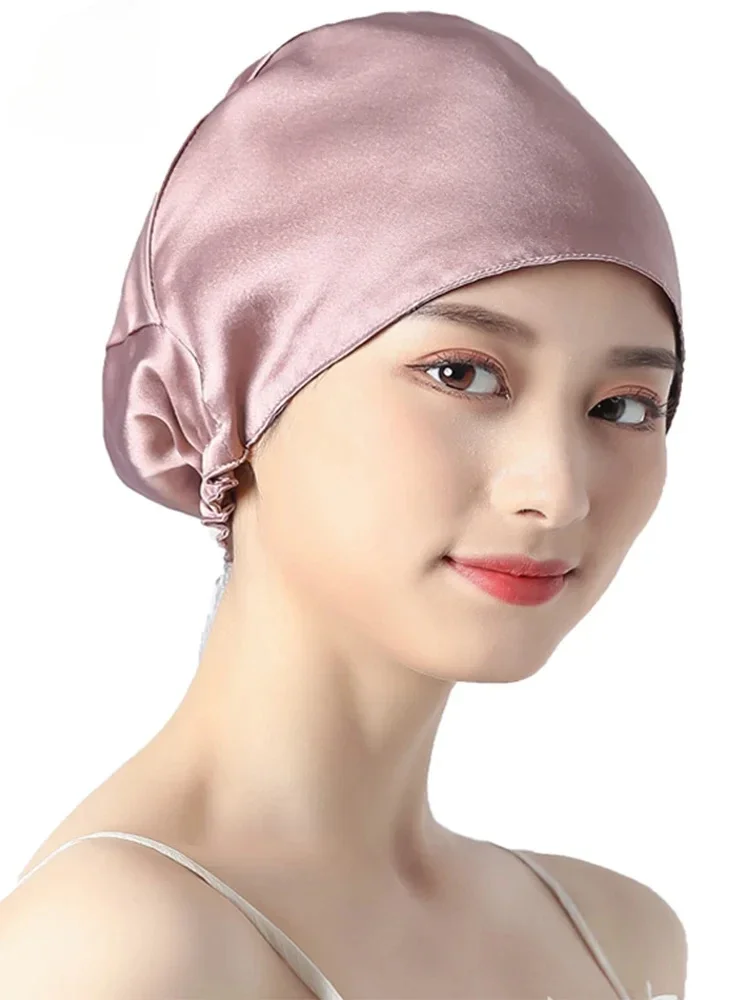 

Birdtree 16MM 100% Real Silk Turban Bonnets,Female Double Layered Solid Sleeping Night Wrap Cap,For Curly Ladies A34317M