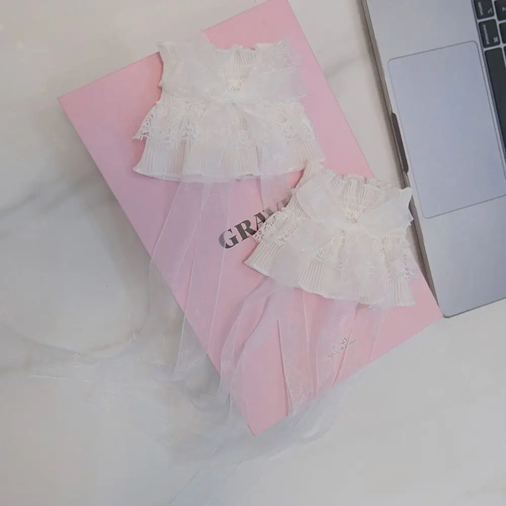 Arm Warmers Bowknot Arm Sleeve Hand Sleeve Ruffled Floral Layered Lace Arm Cover Elastic Oversleeves Wrist Cuffs Bridal view 5