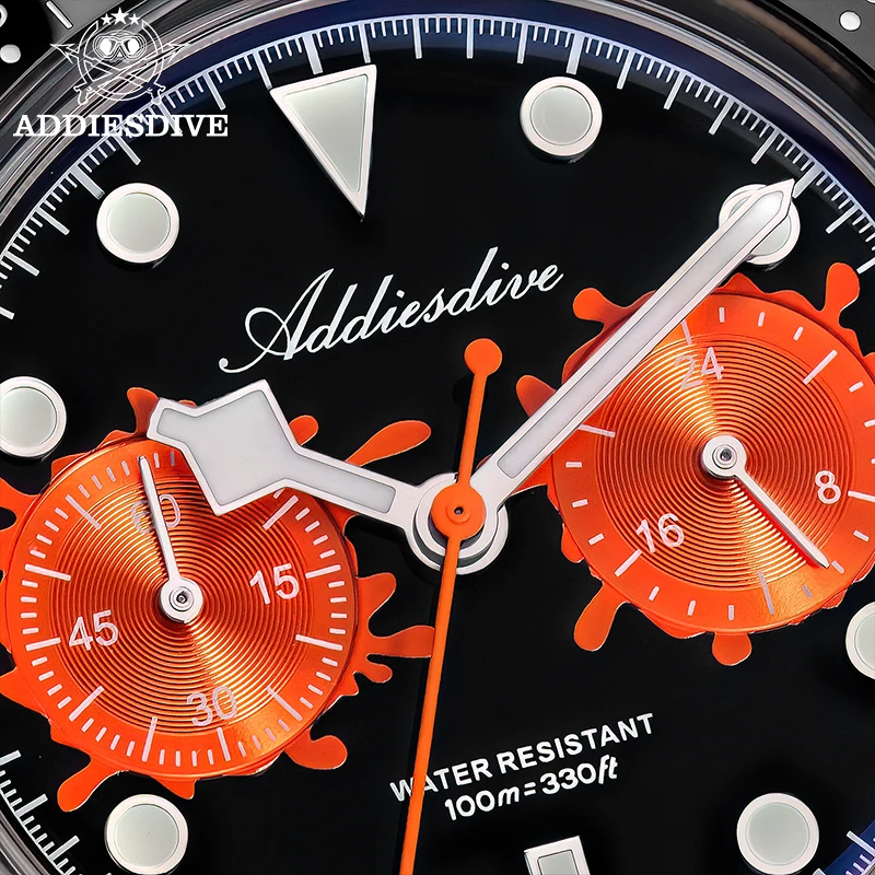 

ADDIESDIVE New VK64 Quartz Chronograph Men Watch 40mm Bubble Mirror Graffiti Dial Watches Ceramic Bezel 100m Waterproof Luminous